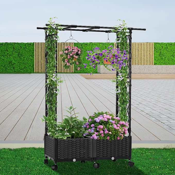 Planter with Trellis Raised Garden Beds 4.5ft Tall with Screen Indoor Outdoor Vegetable Flower Privacy Planter Box for Backyard Balcony Patio Black