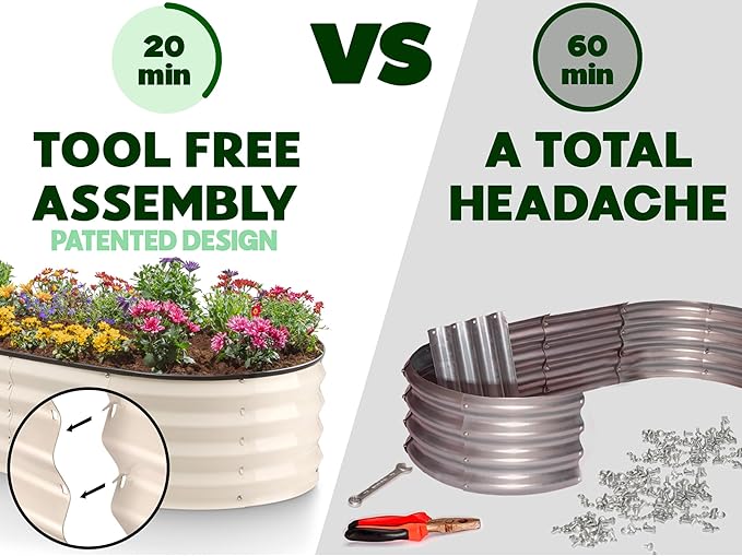 Plant &amp Plot Galvanized Raised Garden Beds Outdoor // 6×3×1 ft (2-Pack) Planter Raised Beds for Gardening Vegetables Flowers // Large Metal Garden Box // Patented Tool-Free Design (White)