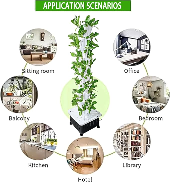 Hydroponic Growing System 45 Holes Indoor Garden Tower for Herbs Vegetables Fruits LettuceSoil-Free Smart Gardening Kit (Space-Saving Design)