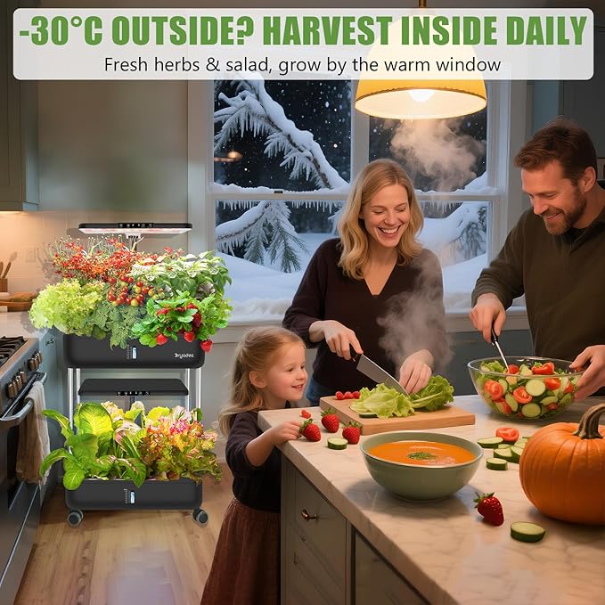 44-Pod Indoor Hydroponic Growing System + 3 Free Seeds Starter Kit (Lettuce Salad Mixed Basil Seeds) – Dual 53W Full-Spectrum LED 10-L Water Tank 2-Tier Grow Pods (44 Pods)