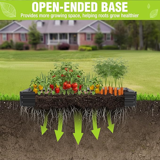 WORKPRO 2PK 7.5x4x1ft Outdoor Galvanized Raised Garden Bed Rust-Resistant Planter Raised Beds for Vegetable Flowers Herbs Black
