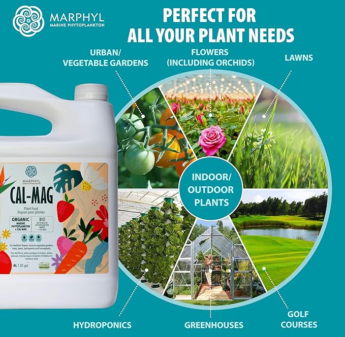 MARPHYL Organic Cal-Mag Liquid Fertilizer – Calcium &amp Magnesium Supplement to Correct Plant Deficiencies Supports Strong Growth for Garden Flowers Vegetables Succulents &amp Hydroponics