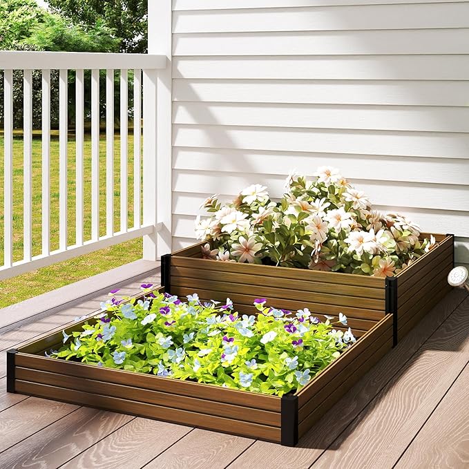 Composite Garden Planter Box with Open Base - Outdoor Raised Bed for Vegetables Flowers and Herbs Durable Eco Friendly Easy to Assemble Low Maintenance