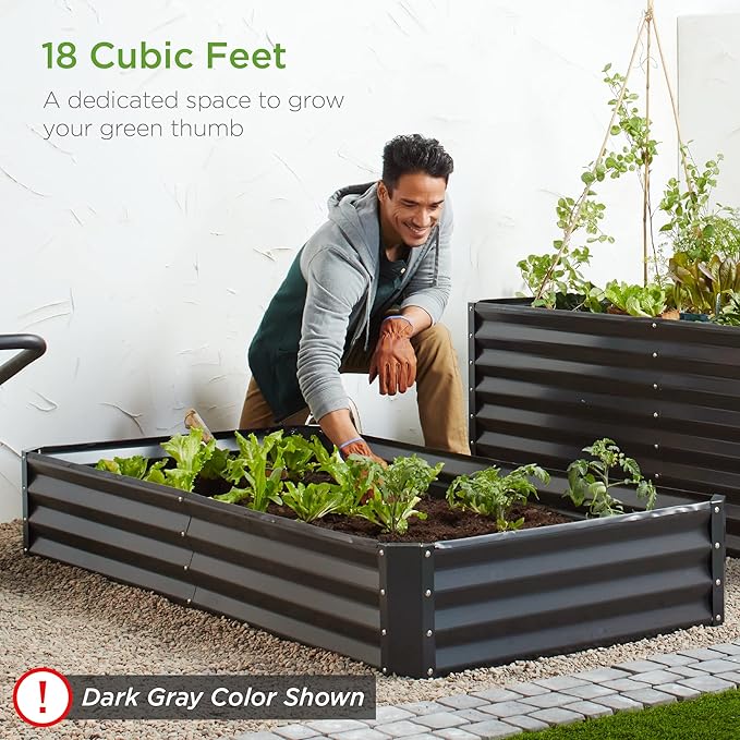 Best Choice Products 6x3x1ft Outdoor Metal Raised Garden Bed Box Vegetable Planter for Vegetables Flowers Herbs and Succulents - Dark Green
