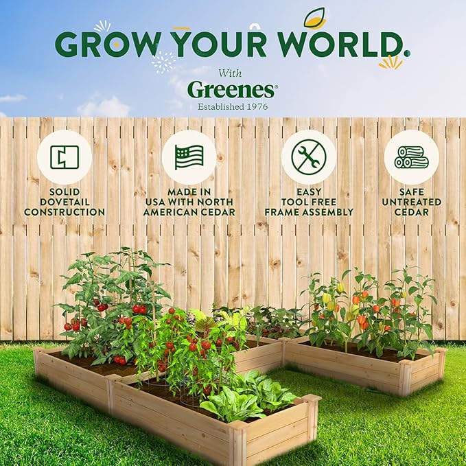 Greenes Fence Premium Cedar Raised Garden Bed 8' x 8' x 10.5 (3/4 Thick) U-Shaped Bed - Made in USA with North American Cedar
