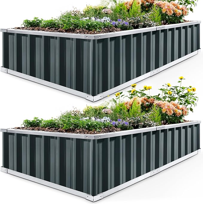 KING BIRD Raised Garden Bed 68 x 36 x 12 (2 Packs) Galvanized Steel Metal Outdoor Planter Kit Box for Vegetables Flowers Fruits and Herbs Dark Grey