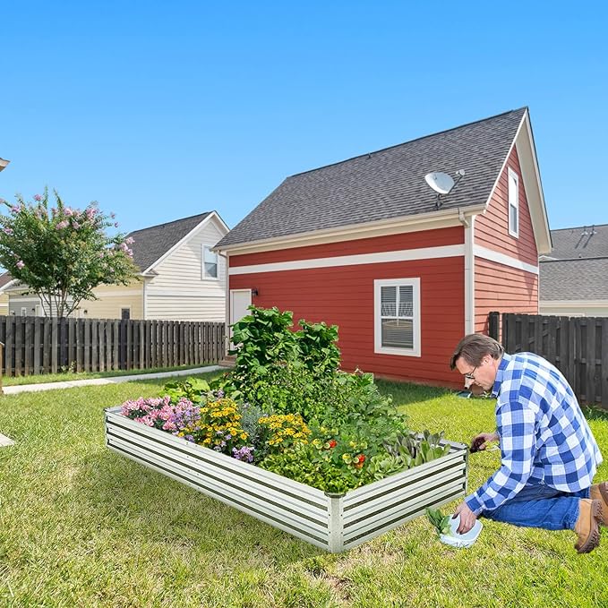 Galvanized Raised Garden Bed Kit - Metal Raised Planter 2pcs/Pack 6'x3'x1' for Flowers Plants Vegetables Herb