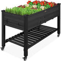 Best Choice Products Raised Garden Bed 48x24x32-inch Mobile Elevated Wood Planter w/Lockable Wheels Storage Shelf Protective Liner - Black