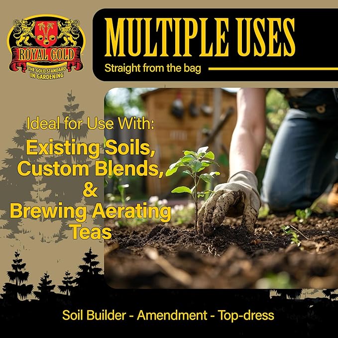 Royal Gold Worm Castings Soil Amendment &amp Organic Fertilizer - 1 cu ft | Natural Soil Builder for Indoor Plants Outdoor Gardens Raised Beds Lawns and Compost Tea