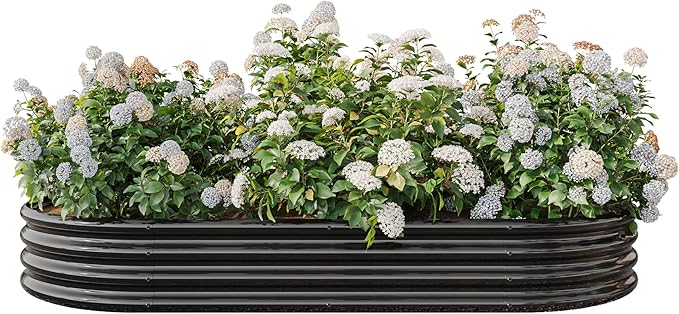 DSHADE Raised Garden Bed OutdoorGalvanized Oval Large Metal Raised Planter Bed Garden Bed Kit Anti Rust Garden Beds Large Metal Planter Box for for PlantsVegetablesFlowers (Black)