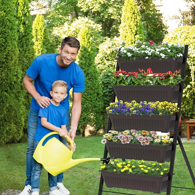 G TALECO GEAR Vertical Garden Planter 5 Tiers Vertical Raised Garden Bed Metal Elevated Herb Planter Box Vegetable Flower Planters for Patio Deck Outdoor Indoor
