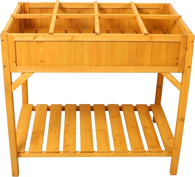 Raised Garden Bed with Legs Wooden Elevated Planter Box with 8 Grids Divider Protective Liner Standing Garden Planter Bed for Vegetables Flowers Herbs on Deck Patio Backyard