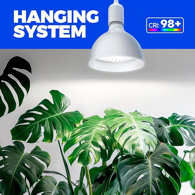 Barrina LED Grow Light Bulb with Timing and Hanging System 25W Full Spectrum 4H/9H/14H Timer Hanging Grow Lights for Indoor Plants with 16.4FT Power Cord Plug in Pendant Light for Plants