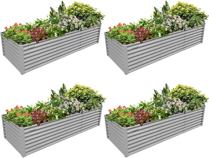 4 Pack 8x3x2FT Galvanized Raised Garden Bed Kit Rectangular Metal Ground Planter Box Outdoor Bottomless Planter Raised Beds for Vegetables Flowers Herbs Fruits Gray