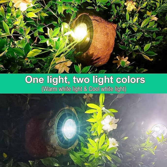 Solar Garden Rock Lights Outdoor - 2 Pack IP65 LED Waterproof Solar Spotlight Solar Powered Landscape Lights Decorative Garden Stone Lights for Pathway Walkway Yard PatioNatural