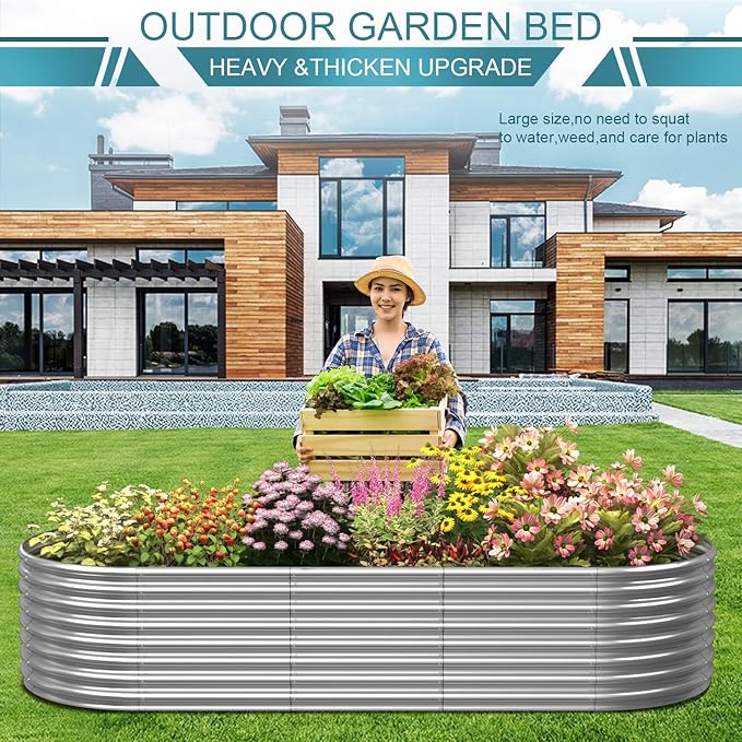 FRIZIONE 9FT(L)×4FT(W)×2FT(H) Galvanized Raised Garden Bed Outdoor Metal Raised Garden Beds for Flower Raised Planter Box Outdoor for Herb Vegetable