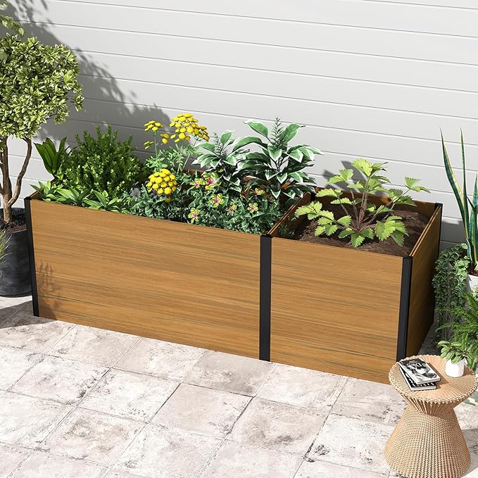 Composite Garden Planter Box with Open Base - Outdoor Modular Raised Bed for Vegetables Flowers and Herbs Durable Eco Friendly Easy to Assemble Low Maintenance