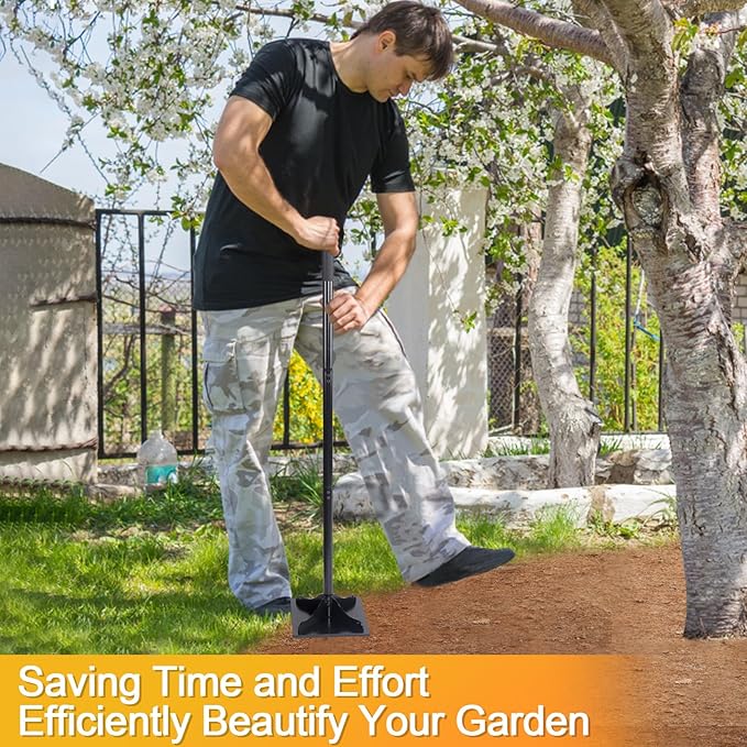 Acostop Heavy-Duty Steel Tamper 10x10 Inch Laborsaving Ergonomic Hand Soil Tamper Garden Landscaping Tool for Ground &amp Gravel Leveling Dirt Compactor 48 Inches Total