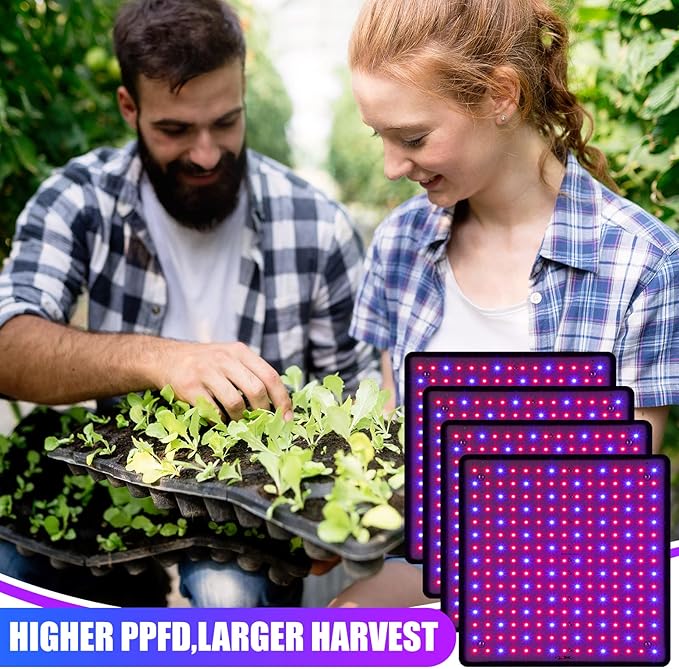 Liliful 4 Pcs Grow Lights Panel 200W Artificial Full Spectrum Grow Lamps with 225 LEDs for Indoor Outdoor Seedling Tent Flowe(Red Blue)