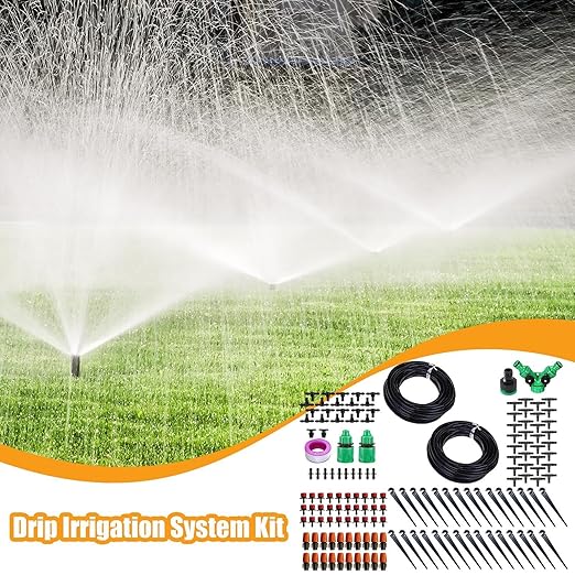 Drip Irrigation Kit | Complete 1/4 Inch Misting EquipmentGarden Watering System - for Lawn Backyard Yard Greenhouse Homeowners Gardeners Farmers