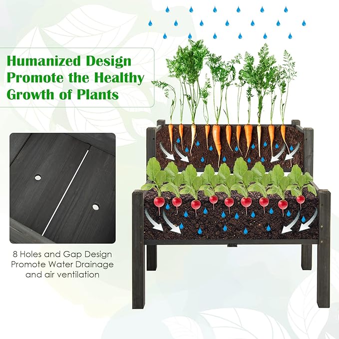 S AFSTAR Raised Garden Bed Set of 2 Wood Elevated Planter Beds with 8 Drainage Holes &amp 2 Planter Boxes 3.5 Cu.Ft Outdoor Planting Container for Flowers Vegetables Herbs