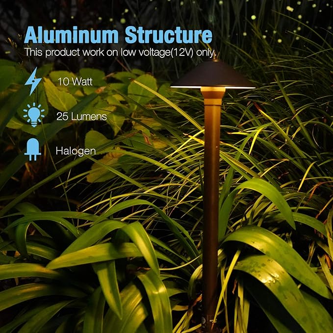 GOODSMANN Landscape Lighting Low Voltage Path Lights 2PK 10W 25 Lumens Halogen Outdoor Lights with 2PK 20W Halogen 176 Lumens Spotlight with Metal Stake and Cable Connector