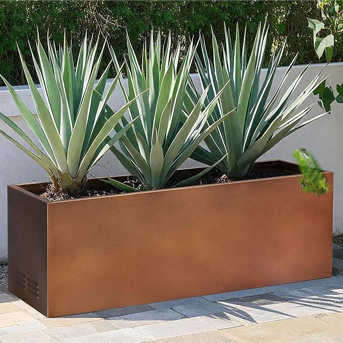 Worth Metal Planter Box with Insert Plate &amp Drain Holes Indoor or Outdoor Use No Assembly Required 30 x 11 x 13 14.3 Gallons Matte Bronze