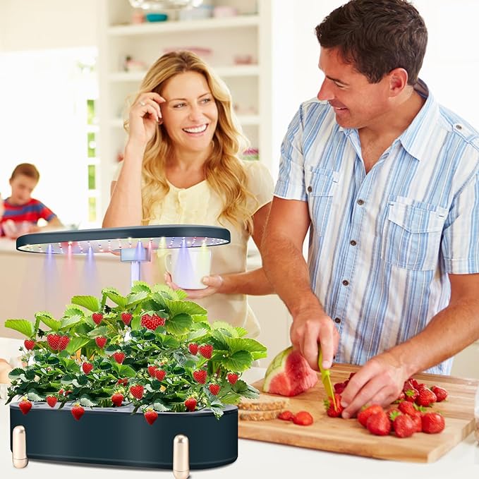 Hydroponics Growing System Indoor Garden:12 Pods Plant Kit Aeroponic Herb Vegetable Growth Lamp Countertop with LED Grow Light Adjustable Height Up to 20.47inch (Blackish Green One-Size)