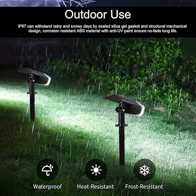 Dual Solar Panels Outdoor 24 LED Solar Landscape Spotlights IP67 for Garden Fence with Monocrystalline Silicon 6-24 Hours Working Time