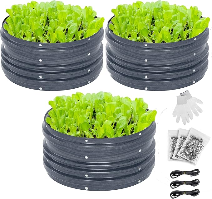 WORKPRO 3Pcs 2x2x1ft Galvanized Raised Garden Bed Set Rust &amp Corrosion Protection Easy Assembly Safe Edge Ideal for Vegetables &amp Flowers Dark Gray