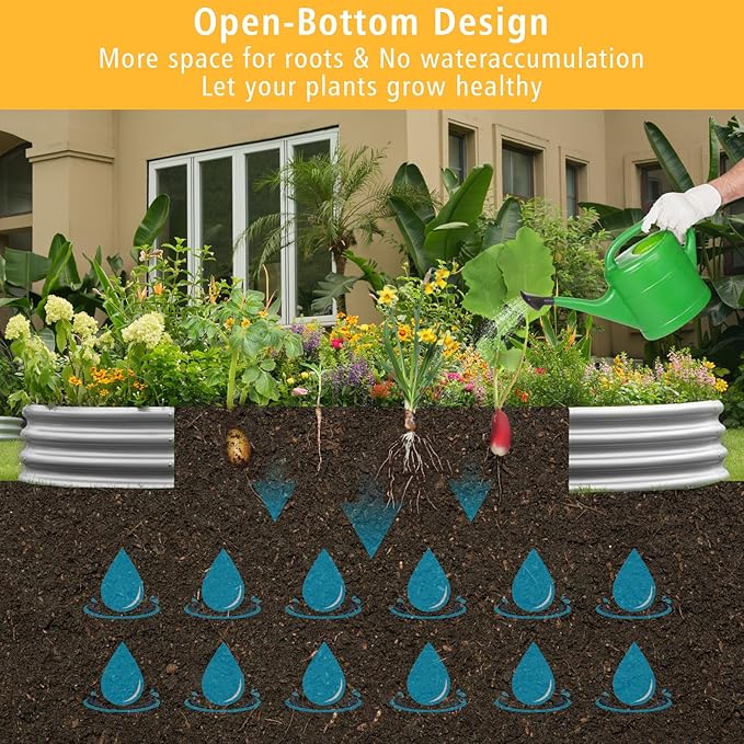 Garden 6x3x1ft Galvanized Raised Garden Bed Kit - Metal Planter Boxes for Vegetables/Herbs/Flowers Heavy-Duty Steel Outdoor Garden Box with Reinforced Edges(6X3X1FT)
