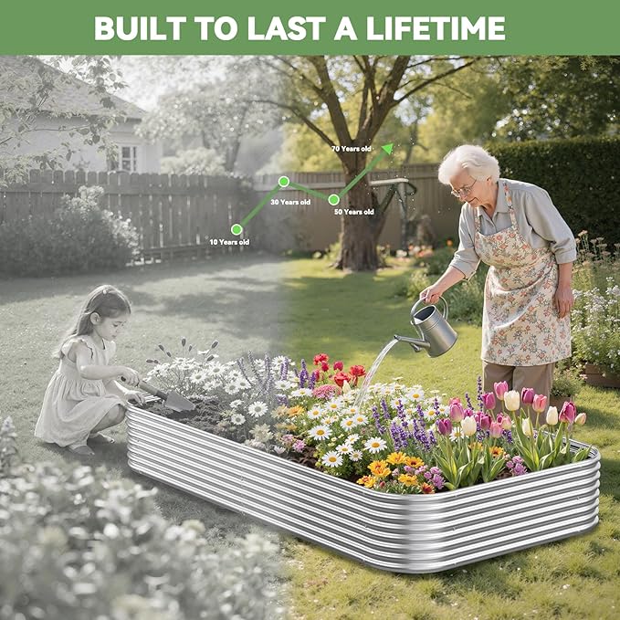3 Pack 8x4FT Corrugated Galvanized Steel Raised Garden Bed Outdoor Metal Above Ground Garden Bed for Vegetables and Flowers Raised Beds for Gardening