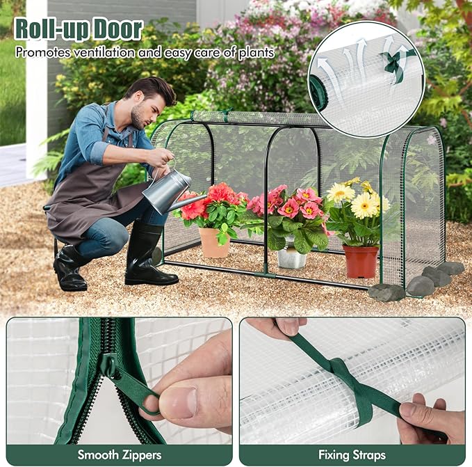 Happygrill Raised Garden Bed with Greenhouse Cover Raised Bed with Legs &amp Drainage Holes for Herbs Vegetables Outdoor Wood Elevated Planter Box for Patio Backyard Balcony (White+Natural)