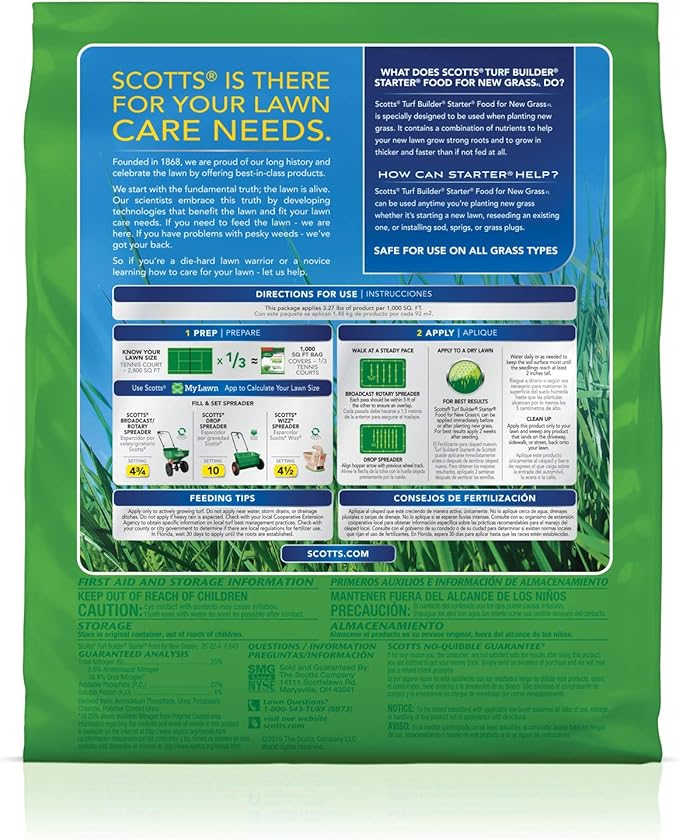 Scotts Turf Builder Starter Fertilizer for New GrassFL Use When Planting Seed in Florida 1000 sq. ft. 3.27 lbs.