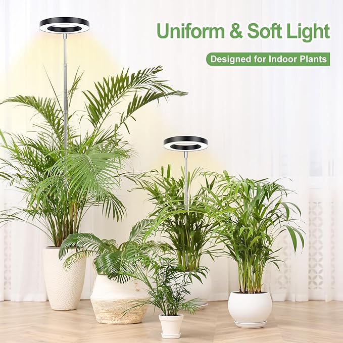 LBW Plant Grow Light 72 LEDs Full Spectrum Grow Lights for Indoor Plants Plant Lamp with 4 Dimmable Levels 4/8/12H Timer 10.4”-59”Height Adjustable Halo Plant Lamp for Tall Plants Black 2 Pack