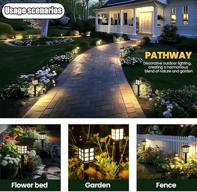 Outdoor Warm Light Solar Rechargeable Landscape Garden Lights Suitable for Roads Courtyards and Decks (16 pcs)