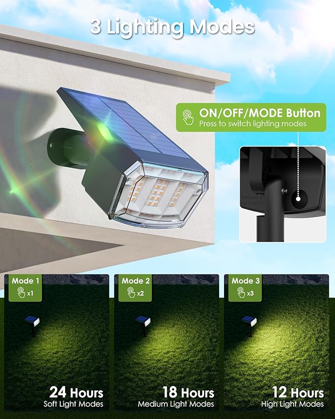 Solar Spot Lights Outdoor IP67 Waterproof 10 Pack 63 LED 3 Modes Solar Landscape Spotlights for Yard Garden Pathway Wall House Garage (Warm White)