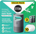 STEM Flying Insect Fan Trap for Indoor Bug Control Attracts Mosquitoes Fruit Flies and House Flies Plug-in Fan with UV Light Starter Kit Includes 2 Devices and 10 Glue Traps