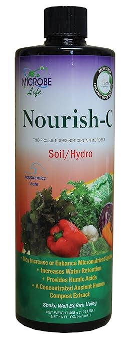 Microbe Life Hydroponics Nourish-C Verified Organic Fertilizer to Enhance Plant Nutrient Absorption for Fruits &amp Vegetables Use with Any Feeding Systems Including Hydroponics or Soil 16 Ounces
