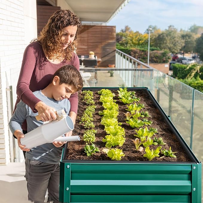 KING BIRD Raised Garden Bed with Legs Galvanized Large Elevated Planter Box for Backyard Patio Balcony 600lb Capacity Green 70.9x22.8x31.5 in