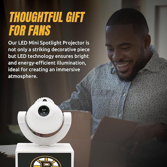 Sporticulture NHL American Hockey Boston Bruins LED Mini Spotlight Projector – 6 Team Logos Portable &amp USB Rechargeable – for Game Day Parties Dorm Rooms &amp More (No Button Batteries Required
