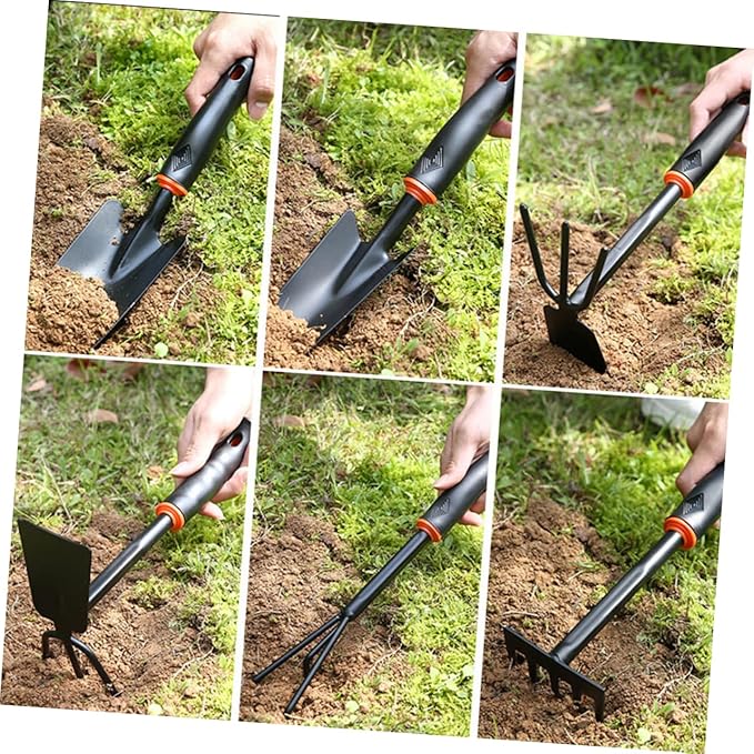 6-Piece Garden Tool Set Black Plastic Handle Iron Wide Shovel and Mini Rake for Home Gardening Balcony and Potted Plants Anti-Skid Design Multi-Functional Hoeing Rake Accessories
