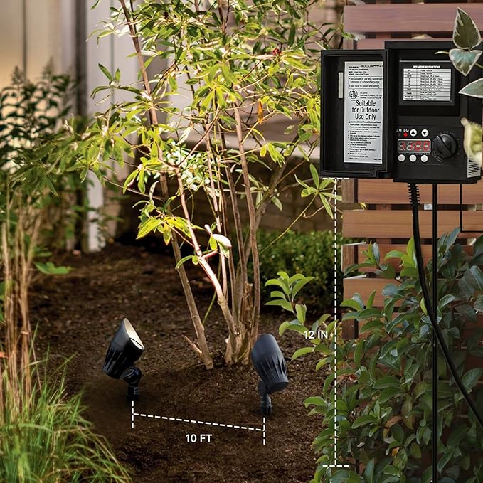 GOODSMANN Low Voltage Landscape Spotlights 5W LED 8PK Outdoor Floodlights 2700K Warm White Replaceable MR16 LED Outside Hardwired Lighting with Metal Stake Cable Connector Replaceable