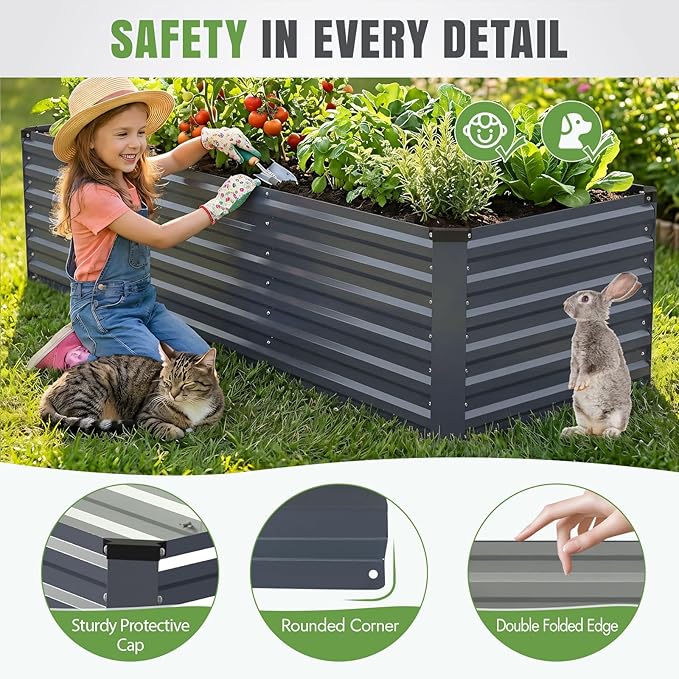 INNO STAGE 8x3x2ft Galvanized Raised Garden Bed Raised Garden Bed Kit-Metal Planter Box Outdoor Planting for Vegetables Fruits Herbs Flowers Grey