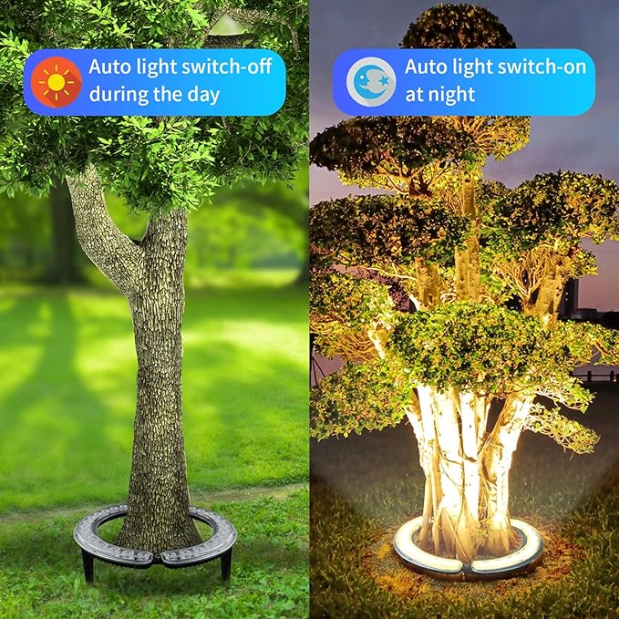 Solar Palm Tree Lights Outdoor 32 LED 12W Landscape Spotlights for Big Trees Super Bright 12000mAh Solar Flood Lights Dusk to Dawn Waterproof Garden Yard Christmas Decorations