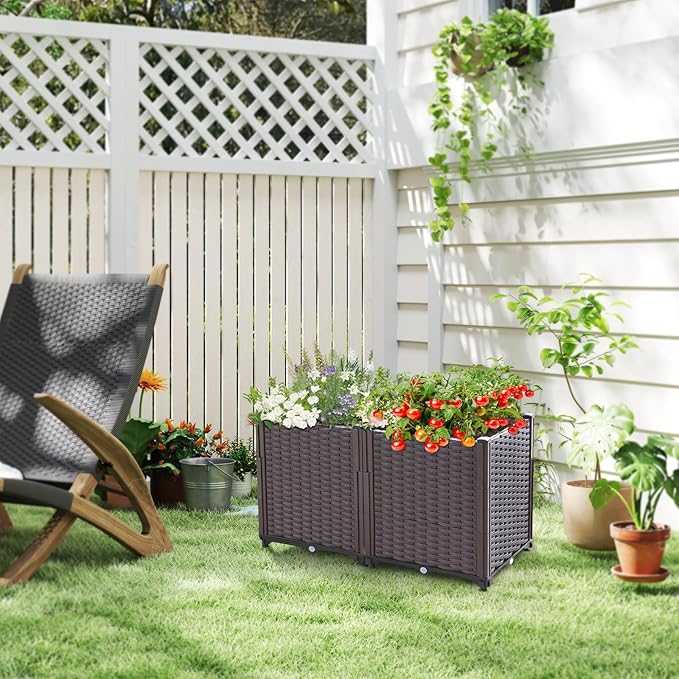 Raised Garden Bed Planters for Outdoor Plants Raised Beds for Gardening Plastic Planter Raised Beds for Planting Outdoor Plant Vegetables Flowers Fruits and Plants 31.5(L) x 15.7(W) x 20.4(H)