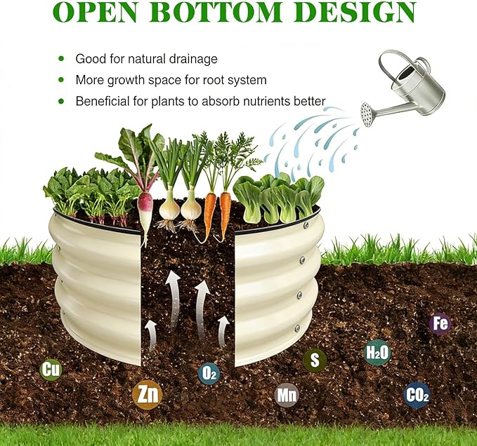 GrowHaus 2x2x1FT Galvanized Raised Garden Bed Planter Boxes Outdoor Round Metal Garden Beds for Planting Vegetables Flowers Herbs White