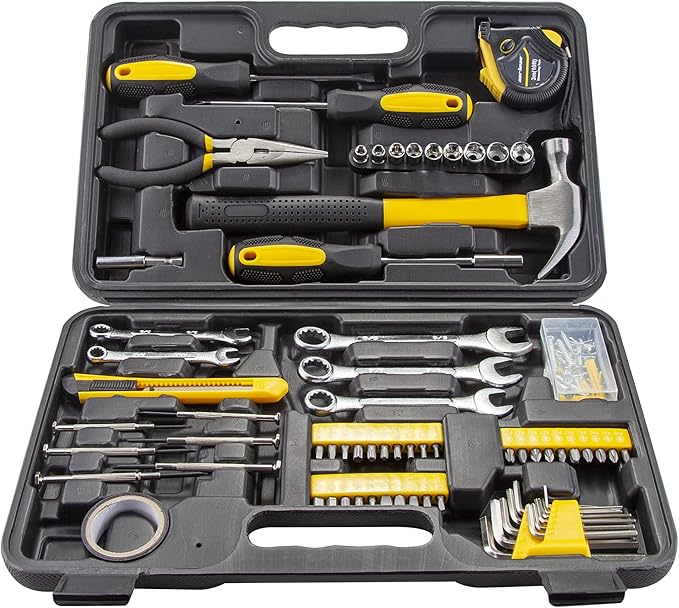 CARTMAN 148 Piece Tool Set General Hand Tool Kit with Plastic Toolbox Storage Case Automotive Set Yellow