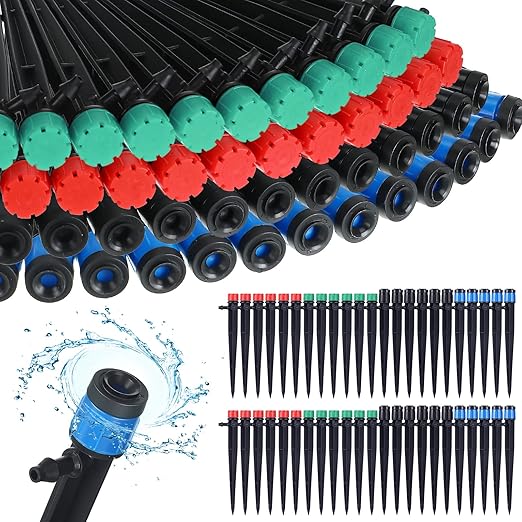 500 Pcs 5.2 Inch Drip Irrigation Emitters Adjustable Fan Shape Drip Emitters 360 Degree Water Flow Irrigation Drippers Sprayer for 1/4 Inch Tube Hose Garden Watering Kits Patio Lawn Flower Bed