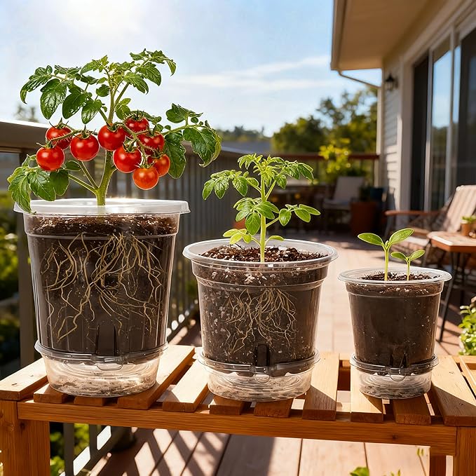 18 Pack 6.5/5/4 Inch Clear Self Watering Plant Pots with Bottom Water Tray &amp Watering Rope Transparent Nursery Pots with Drainage for Seedlings Herbs and Houseplants